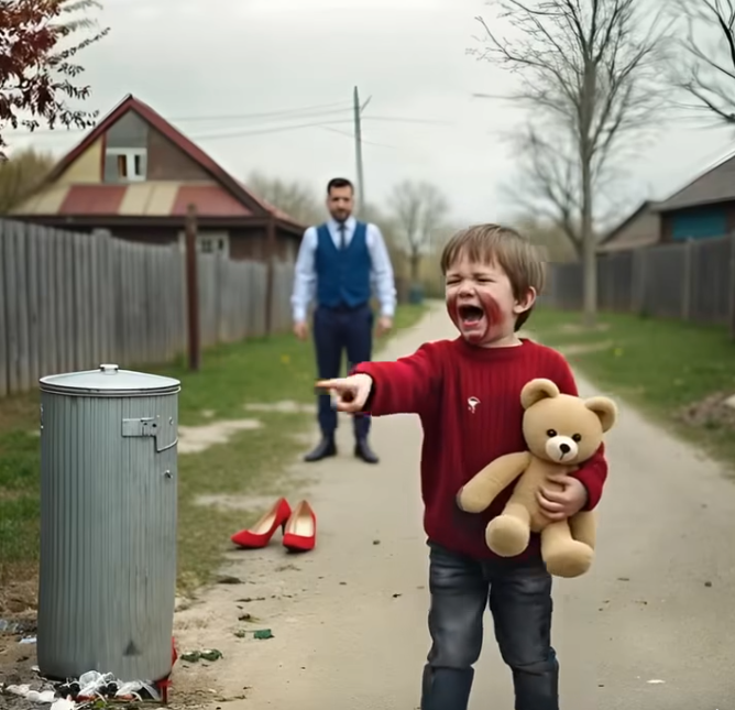 My mom is there! shouted the boy, His voice was trembling, and his thin hand pointed at the garbage bin in the middle of the street