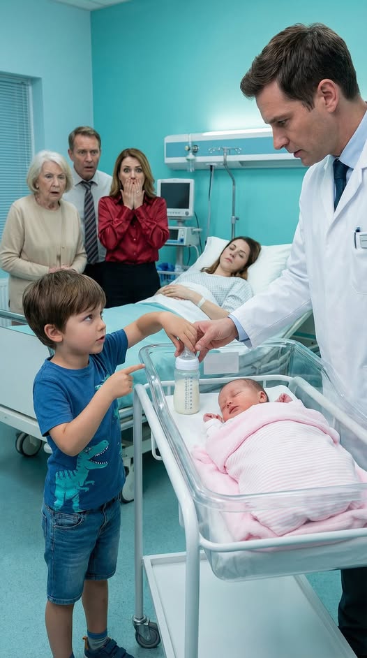 Mom! should I hand the doctor the powder Grandma mixed into the milk?