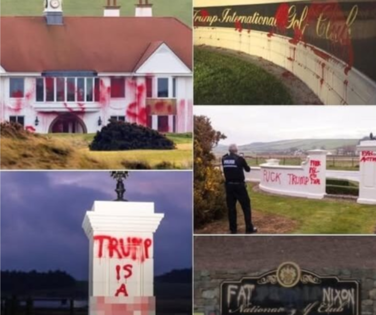 Trumps Turnberry mansion in Scotland gets vandalise! sotd!