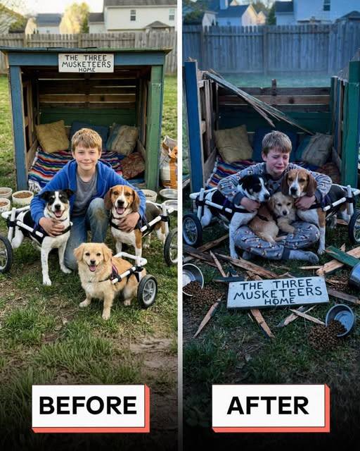 My 12-Year-Old Son Built Wheelchairs for 3 Stray Dogs – Our Neighbor Smashed Their Shelter, but 24 Hours Later, Someone Showed up at Her Door
