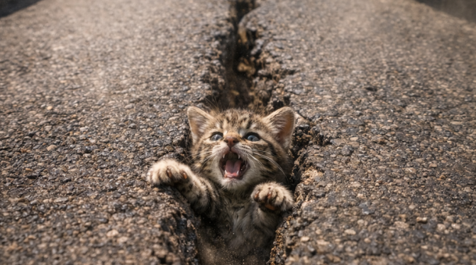 A Tiny Kitten Was Trapped in the Road — And Its Mother Refused to Leave