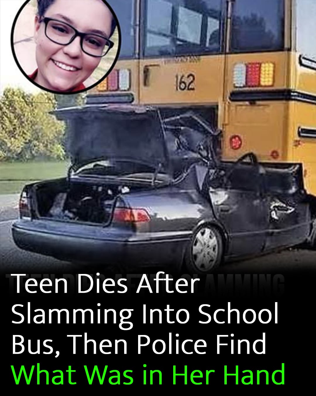 Teen crashes into school bus and dies with phone in hand