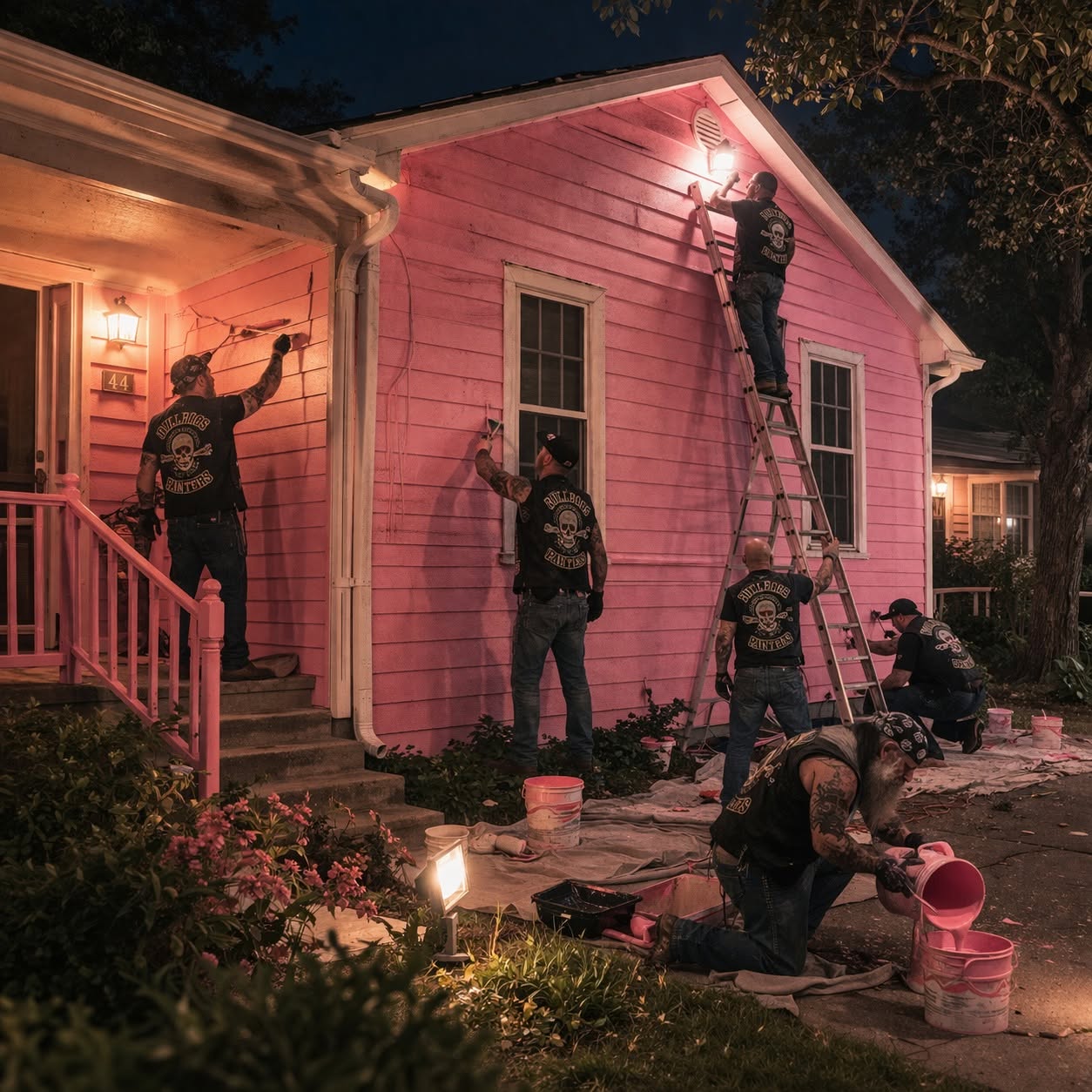 I Woke Up at 4AM to Find Nine Bikers Painting My Late Mothers House Pink but Their Secret Promise Left Me in Tears
