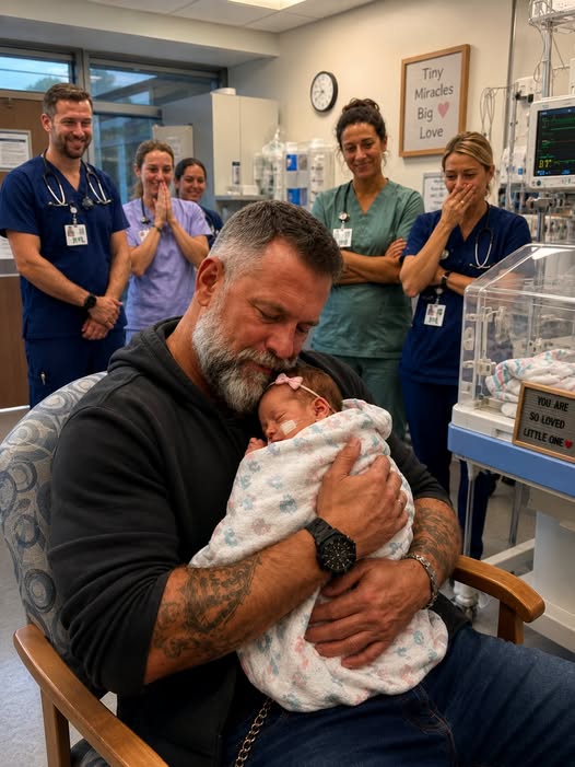 Nobody Could Understand Why a Tough-Looking Biker Refused to Put Down a Crying NICU Baby — Until the Name Tattooed on His Wrist Broke Everyone’s Heart