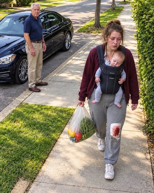 My father spotted me struggling down the street, my baby balanced on one hip and grocery bags hanging from my other arm.