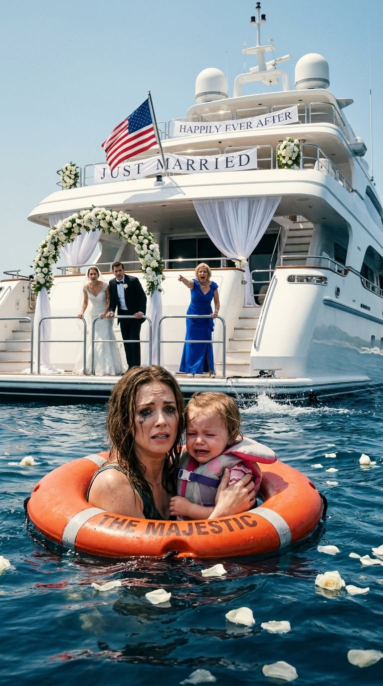 At my sister’s wedding, my mom shoved her ‘single mom’ daughter and ‘orphan ‘ granddaughter off the deck into the freezing harbor. “Your sister married a CEO—unlike you, who only brings shame to us,” my mother sneered. My father roared, “Know your place!” The 100 elite guests actually laughed and clapped. But their laughter died 2 minutes later when 3 black helicopters surrounded the yacht… and a secret billionaire stepped out to destroy their entire life…