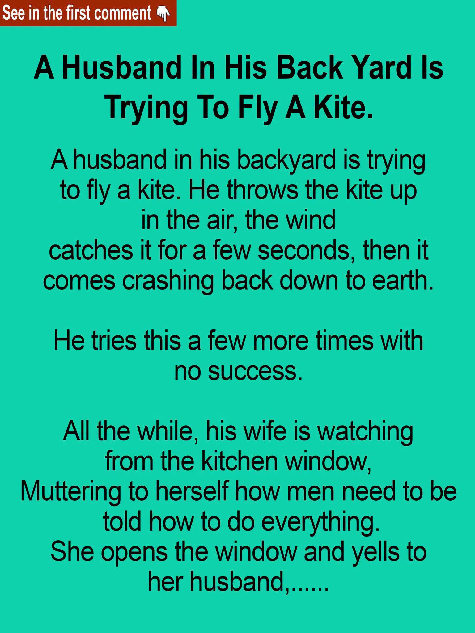 A Husband In His Back Yard Is Trying To Fly A Kite.